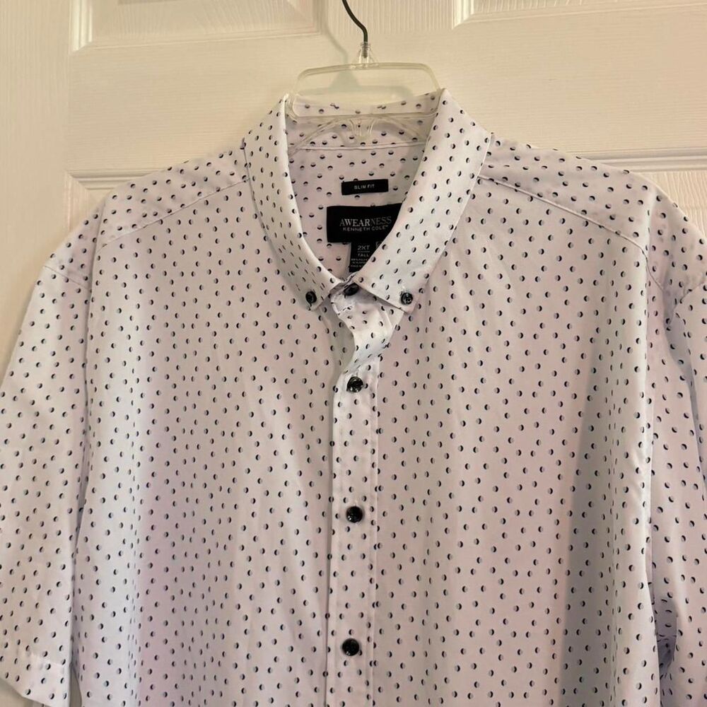 Kenneth Cole AWearness Size 2XT Tall Slim Fit Dotted Casual Button Down